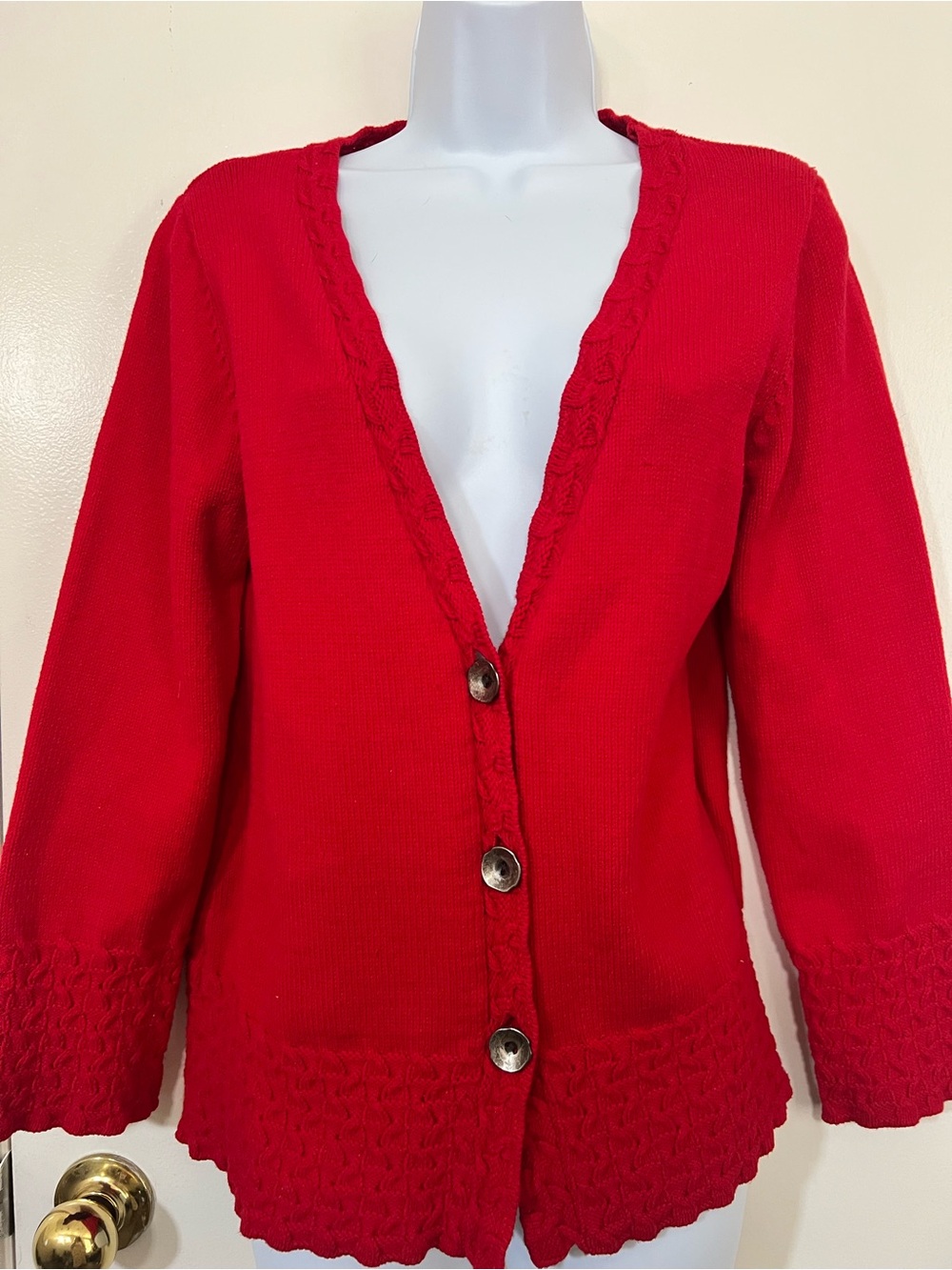 Coldwater Creek Vibrant Red V-Neck Button Cardigan